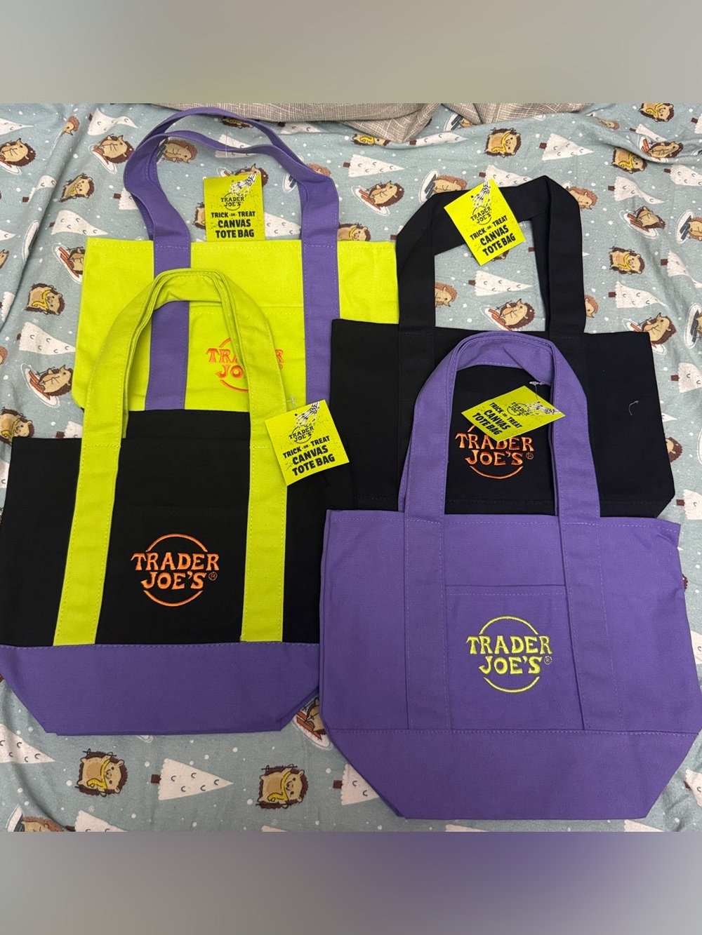 NEW Lot 4 Trader Joe's mini canvas tote bag Halloween *limited edition* set NWT